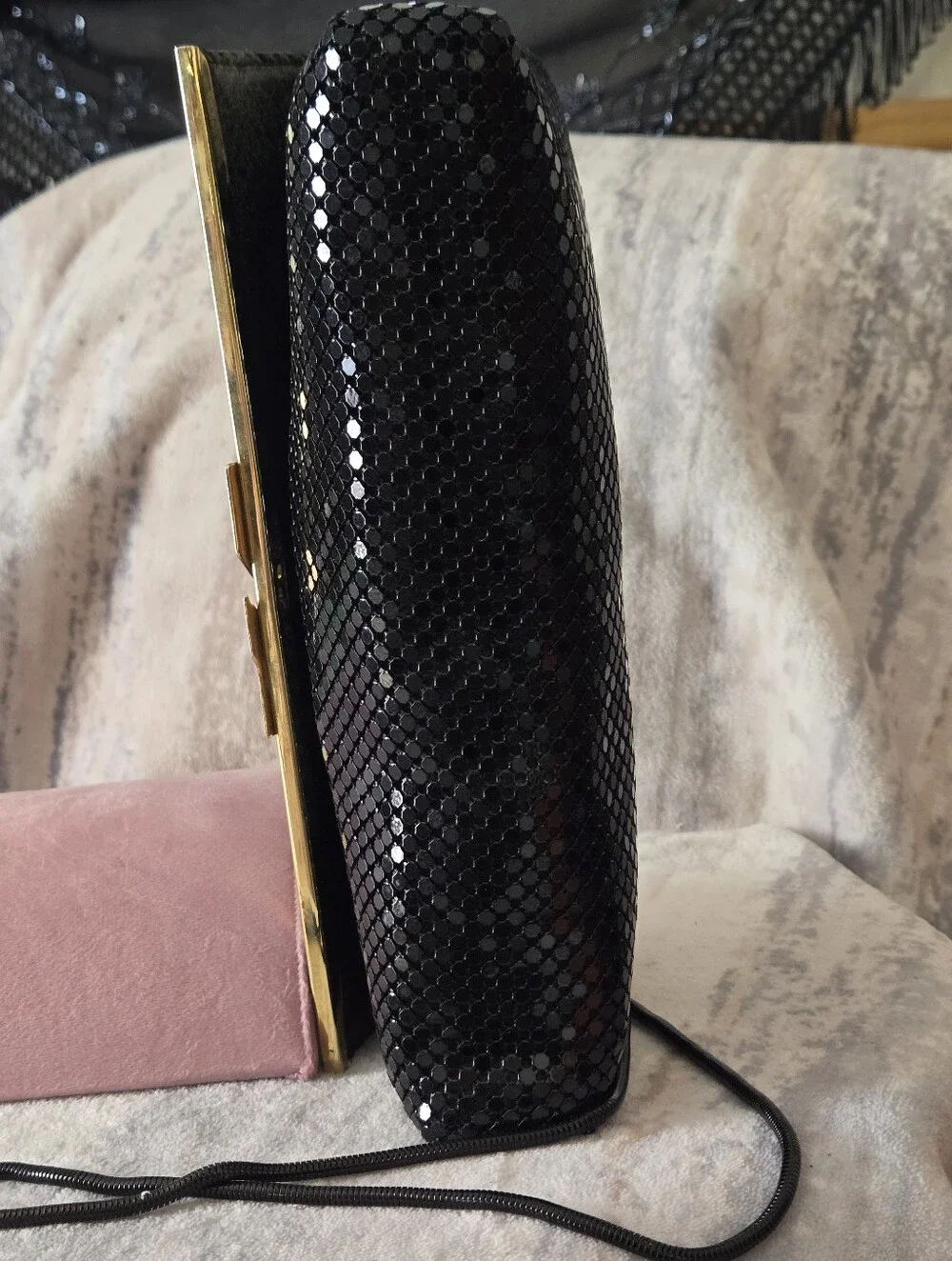 Metal Mesh Clutch Crossbody Black Gold Silver Vintage Style Evening Bag